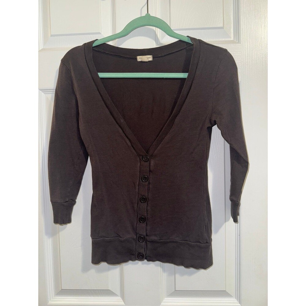 Gray Brown 3/4 Sleeve Button Up V Neck Blouse Size S